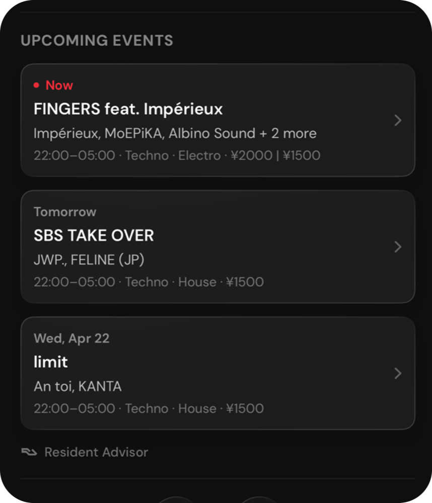 Example event listings in the iPhone beta